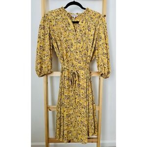 NANETTE Lepore Mustard Yellow Gold Fall  Floral Pintuck  Dress, Size 14 (B4)